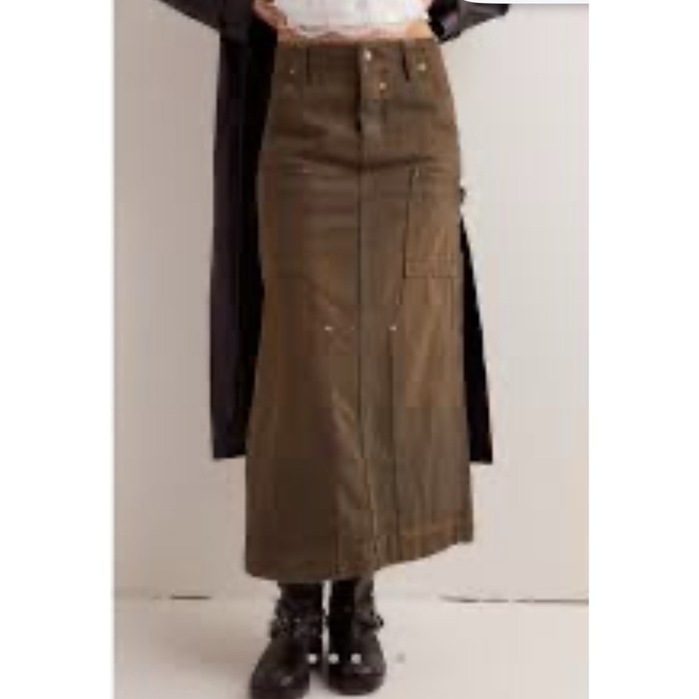 We The Free People Come As You Are Denim Maxi Skirt Women Size 6 Cocoa Boho